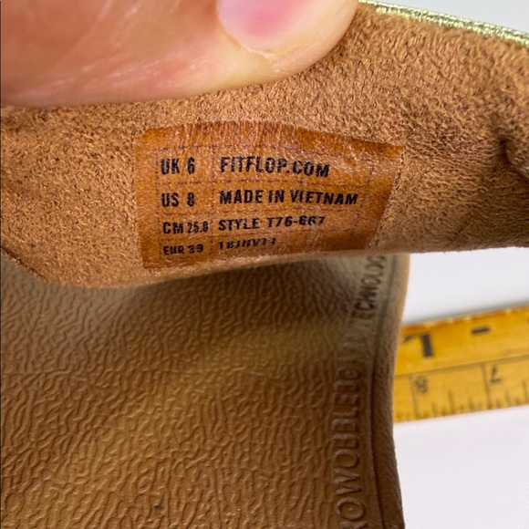 FitFlop Women's Metallic Gold and Brown Sandals - Picture 6 of 10